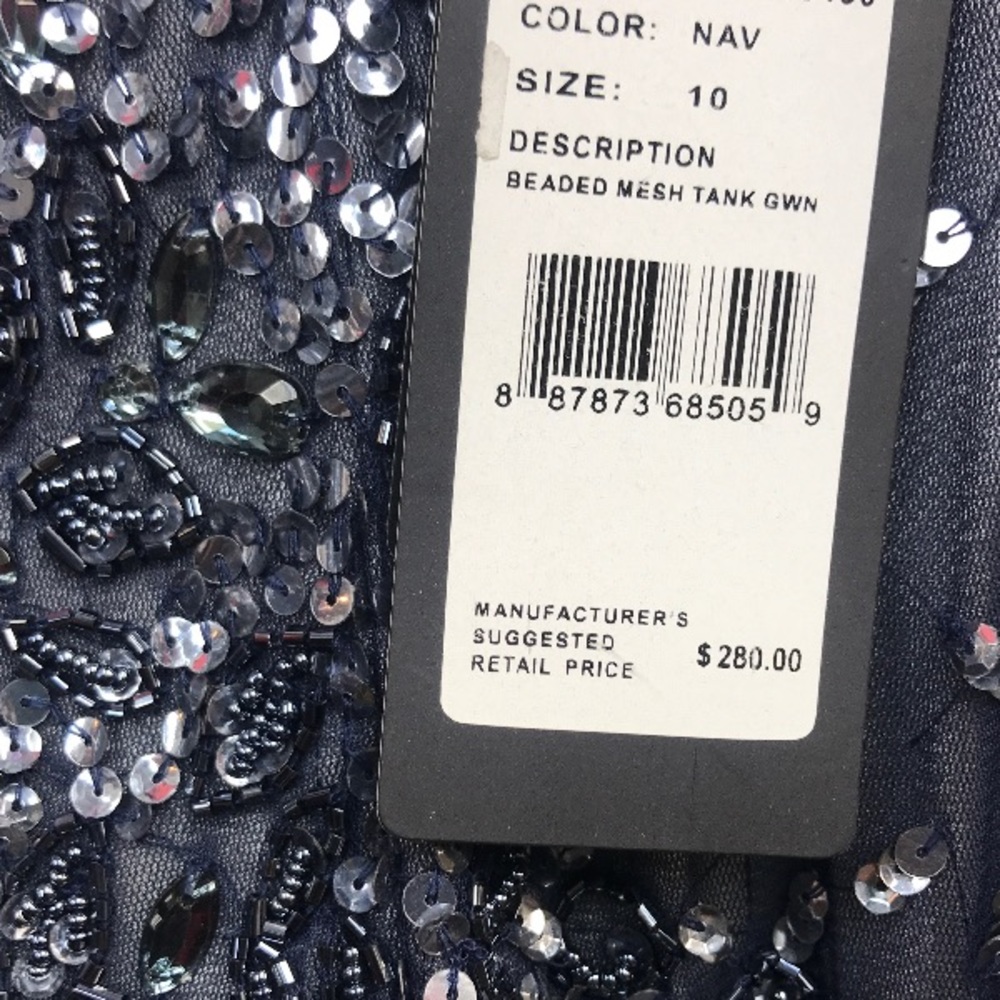 Adrianna Papell sleeveless beaded mesh tank gown - Picture 5 of 11